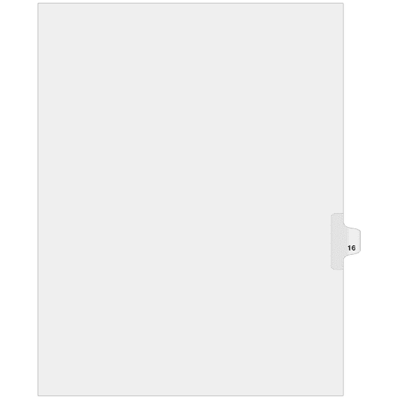Side Individual Number Tabs- Number 16 (25-pack)