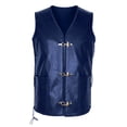 thumbnail image 1 of Side Lace Up Pirate Leather Vest, Side Lace Up Faux Leather Pirate Vest, Sleeveless Metal Clasp Gothic Waistcoat for Adult Halloween Medieval Pirate Cosplay, 4 Color Steampunk Costume Vest, Blue 3XL, 1 of 6
