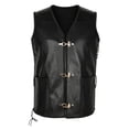 thumbnail image 1 of Side Lace Up Pirate Leather Vest, Side Lace Up Faux Leather Pirate Vest, Sleeveless Metal Clasp Gothic Waistcoat for Adult Halloween Medieval Pirate Cosplay, 4 Color Steampunk Costume Vest, Black M, 1 of 6