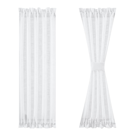 Side Light Curtains White 72 Inch Linen Texture Semi Sheer Door Panels For Glass Window - 24 Inches Long 2
