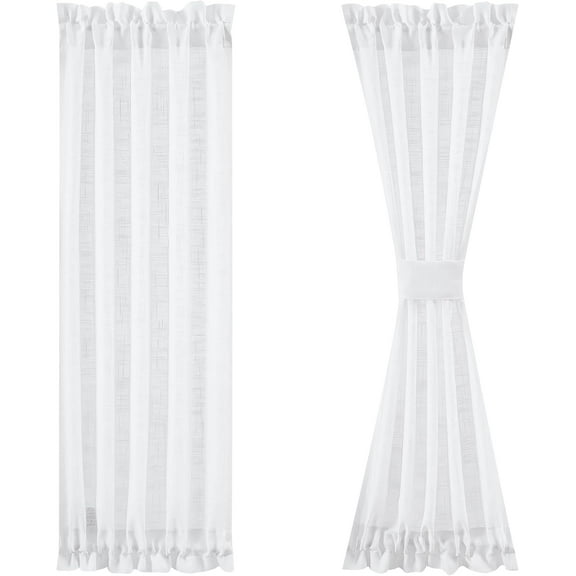 Side Light Curtains White 72 Inch Linen Texture Semi Sheer French Door Panels for Glass Door Window - 24 Inches Long - 2 Panels