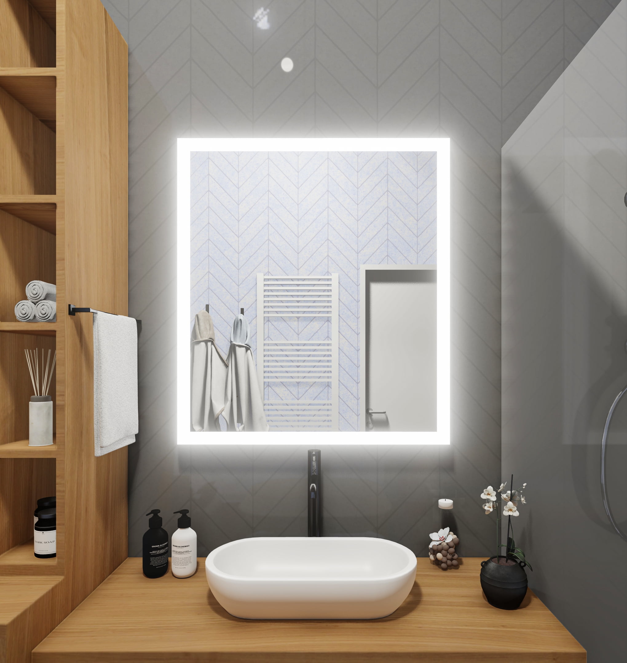 LED Side-Lighted Bathroom Vanity Mirror: 30 Wide x 30 Tall