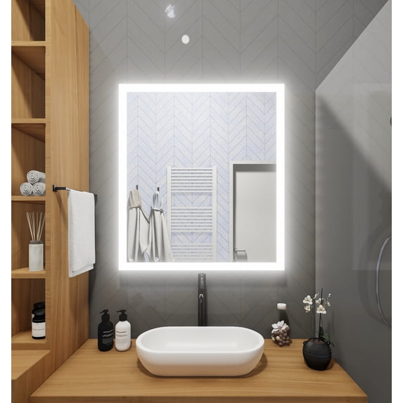 Side-Lighted LED Bathroom Vanity Mirror: 32" Wide x 36" Tall - Rectangular - Wall-Mounted