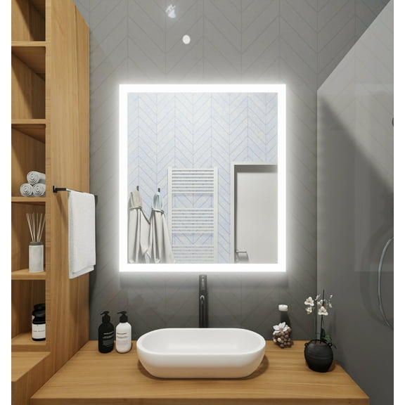 Side-Lighted LED Bathroom Vanity Mirror: 32" Wide x 44" Tall - Rectangular - Wall-Mounted