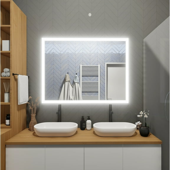 Side-Lighted LED Bathroom Vanity Mirror: 60" Wide x 40" Tall - Rectangular - Wall-Mounted