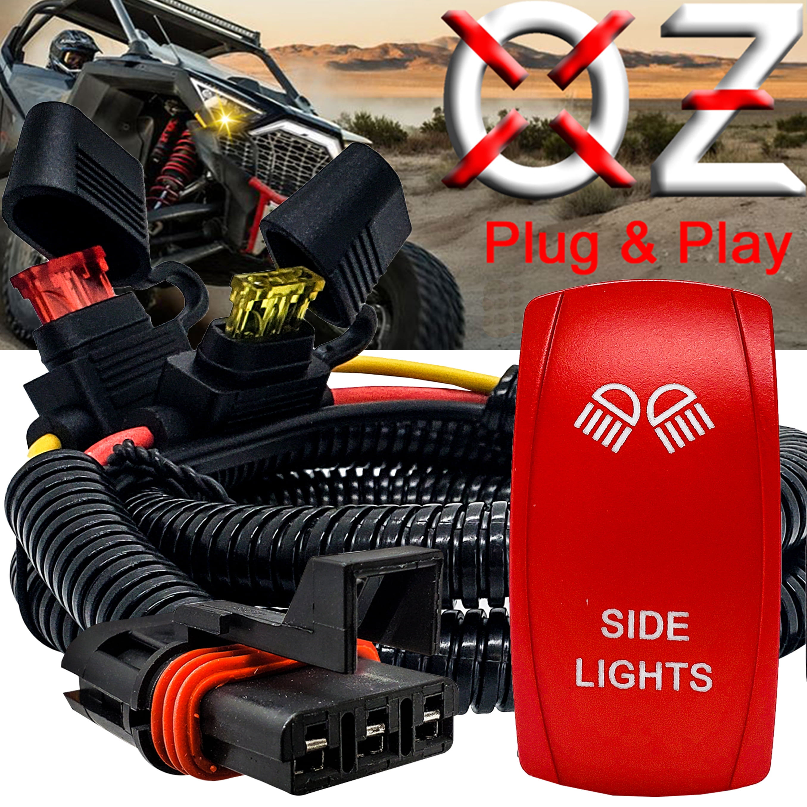 Side Lights On/Off Red Rocker Switch with Power Busbar Plug Harness ...