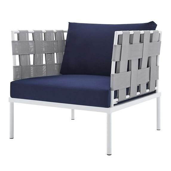 Side Lounge Chair Armchair, Sunbrella, Aluminum, Metal, Steel, Grey Gray Blue Navy, Modern Contemporary Urban Design, Outdoor Patio Balcony Cafe Bistro Garden Furniture Hotel Hospitality