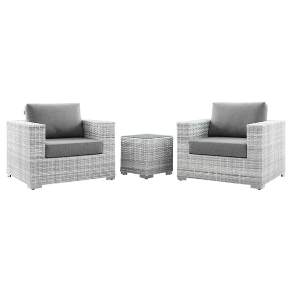 Side Lounge Chair Table Set, Rattan, Wicker, Grey Gray, Modern Contemporary Urban Design, Outdoor Patio Balcony Cafe Bistro Garden Furniture Hotel Hospitality