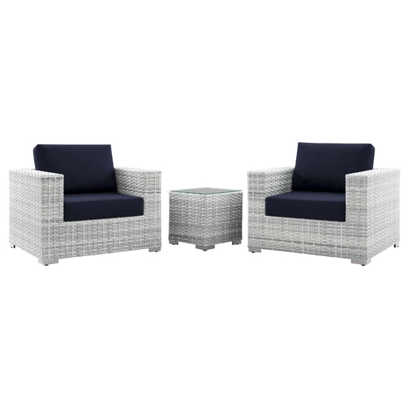 Side Lounge Chair Table Set, Rattan, Wicker, Light Grey Gray Blue Navy, Modern Contemporary Urban Design, Outdoor Patio Balcony Cafe Bistro Garden Furniture Hotel Hospitality