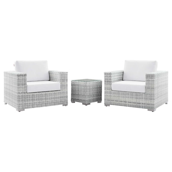 Side Lounge Chair Table Set, Rattan, Wicker, Light Grey Gray White, Modern Contemporary Urban Design, Outdoor Patio Balcony Cafe Bistro Garden Furniture Hotel Hospitality