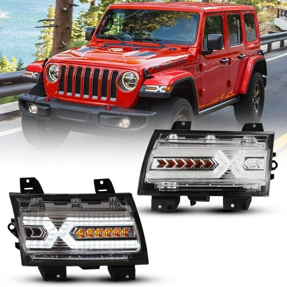 Side Marker Lights for 2018-2024 Jeep Wrangler JL,Fender Lights for 2020-2024 Jeep Gladiator JT(Not Fit Sport/Sport S Models) Sequential Turn Signal Lights DRL Daytime Bumper Lights
