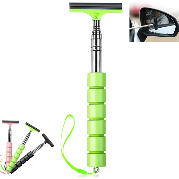 Side Mirror Squeegee Retractable 8.45 to 38.5 Inch Telescopic Handle Mini Rearview Mirror Wiper for Car Cleaning in Rainy Weather