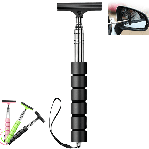 Side Mirror Squeegee Retractable 8.45 to 38.5 Inch Telescopic Handle Mini Rearview Mirror Wiper for Car Cleaning in Rainy Weather