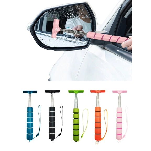 Side Mirror Squeegee with Retractable Telescopic Rod, Car Rearview Mirror Wiper for Rainy Foggy Weather, Portable Auto Glass Cleaner Tool Black