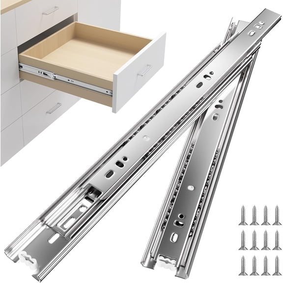 Side Mount 3 Fold Full Extension Drawer Slides 16 Inch 1 Pair Solid Ball Bearing Cabinet Tracks Heavy Duty Rails 100 LB Capacity for Kitchen Dresser Replacement