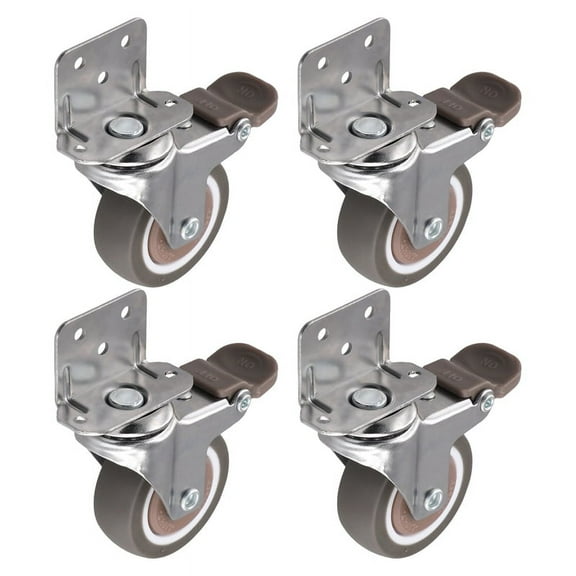 Side Mount Casters, 2 Inch Furniture Wheels, LShaped Rubber Casters Set of 4, 360-Degree Locking Swivel Top 4pack New