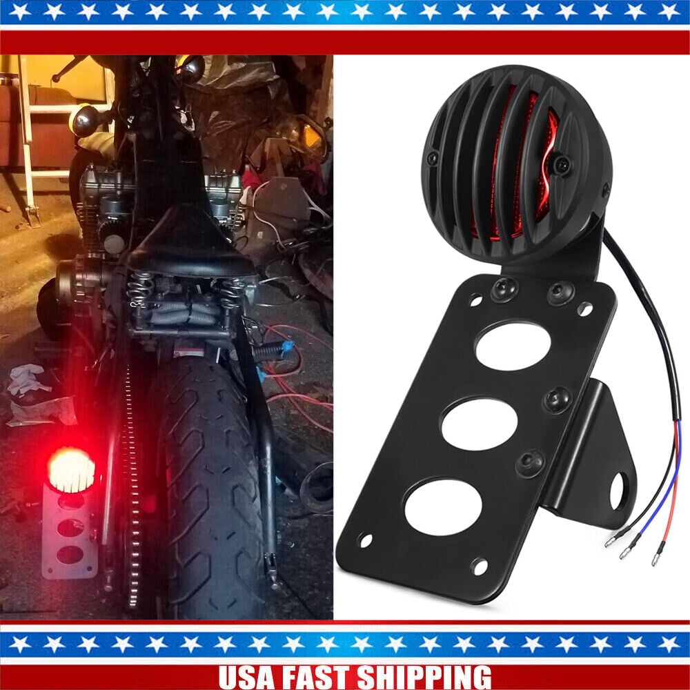 Black Motorcycle Side Mount Tail Light W/ License Number Plate Bracket Holder For Harley Sportsters Cafe Racer Bobber Ch I.509189382