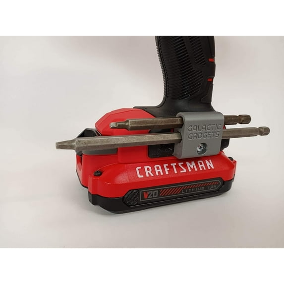 Side Mount MAGNETIC Bit Holder for Dewalt 20V or Craftsman V20 Drill or Driver - 2 Slot Pass Thru Grey - Galactic Gadgets