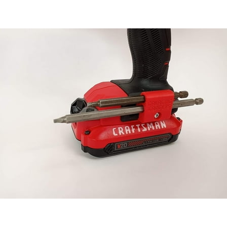 Side Mount MAGNETIC Bit Holder for Dewalt 20V or Craftsman V20 Drill or Driver - 2 Slot Pass Thru Red - Galactic Gadgets