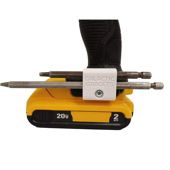 Side Mount MAGNETIC Bit Holder for Dewalt 20V or Craftsman V20 Drill or Driver - 2 Slot Pass Thru White - Galactic Gadgets