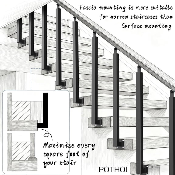 Side Mount Stair Railing Post, 35.4 Inch Black Metal Baluster Spindles with 270° Adjustable Bracket for Indoor Outdoor Stairs, Deck, Porch & Balcony Railing