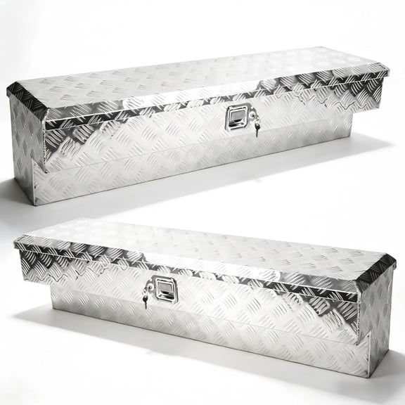 Side Mount Tool Box 2 Pack, Aluminum Pickup Truck Side Tool Box Storage ToolBox with Lock and Keys, Black (Pack of 2)
