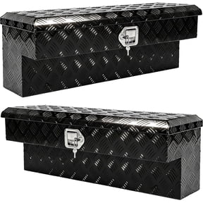 Side Mount Tool Box 2 Pack, Aluminum Pickup Truck Side Tool Box Storage ToolBox with Lock and Keys, Black (Pack of 2)