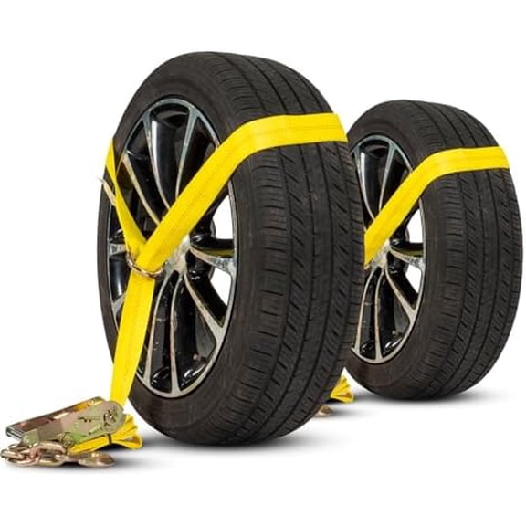 Side Mount Wheel Net with Ratchet and Chain Extension, Easy to Use Wheel Strap for Vehicle Tie Down Applications, Working Load Limit of 3,333 Pounds, 2 Pack$$Tools & Hardware Other