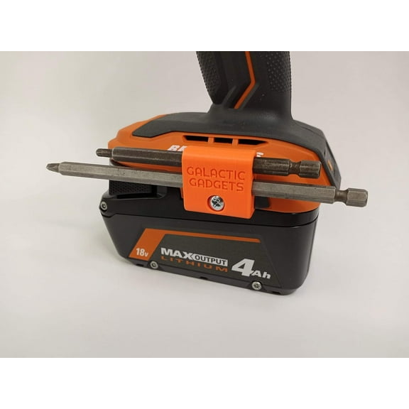 Side Mounted MAGNETIC Bit Holder for Makita 18V, Ryobi 18V, Ridgid or Bosch - Drills, Drivers, Impacts Orange - Galactic Gadgets