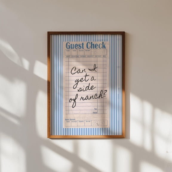 Side Of Ranch Poster, Funny Retro Kitchen Guest Check Wall Art
