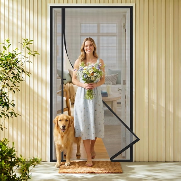 Side Opening Magnetic Screen Door, Fit Door Size 36" x 80",Screen Size 38" x 81", Reversible Left/Right Screen Door Mesh with Strong Magnet, Keep Bugs Out Let Breeze in,Pet&Kid Friendly, Grey