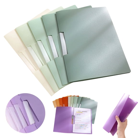 Side Opening Plastic File Folder, 5 Pack Document Organizer with 90 Degree Swivel Clip, Thick Pp Binder Pockets for study and Office, Holds 60 Sheets, Suitable for for Teachers and Students, Green