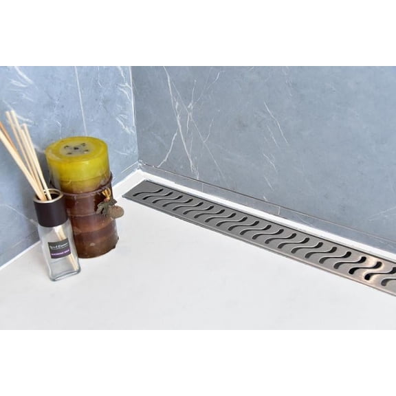Side Outlet 24 Inch Linear Shower Drain with ABS Drain Base Flange and Hair Trap, Complete Shower Drain Installation Kit, by SereneDrains