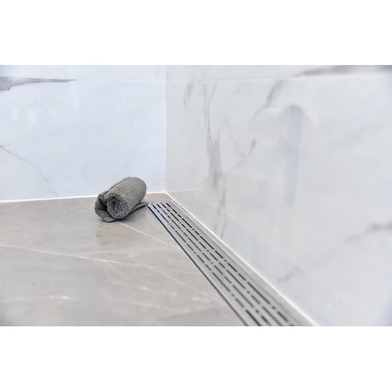Side Outlet 36 Inch Linear Shower Drain with ABS Drain Base Flange and Hair Trap, Complete Shower Drain Installation Kit, SereneDrains