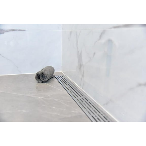 Side Outlet 36 Inch Linear Shower Drain with ABS Drain Base Flange and Hair Trap, Complete Shower Drain Installation Kit, SereneDrains