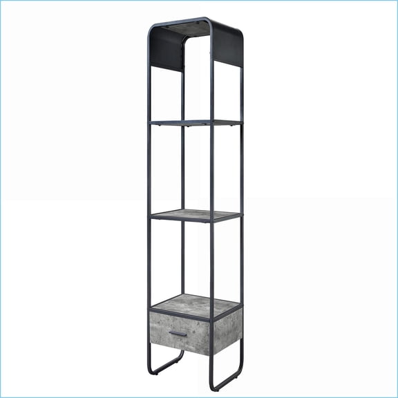 Side Pier  Contemporary Slate Gray & Black, 2 Shelves & 1 Drawer | Wood+Metal | Primary Living Space