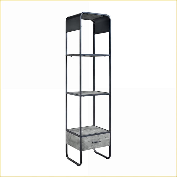 Side Pier, Modern Curved Black Frame Slate Gray with Drawer & Shelves | Black | Primary Living Space
