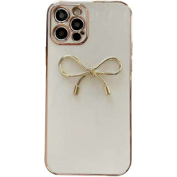 Side Plating 3D Bow White Soft Phone Case Compatible with iPhone Case (White,iPhone 11)