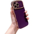 thumbnail image 1 of Side Plating Double Love Wave Large Window Case with Curly Wave Bezel, Full Wrap Lens Case, Drop Proof, for iPhone 15 14 13 12 11 Pro Max Plus Phone Case (Dark Purple,iPhone 11 Pro Max), 1 of 8