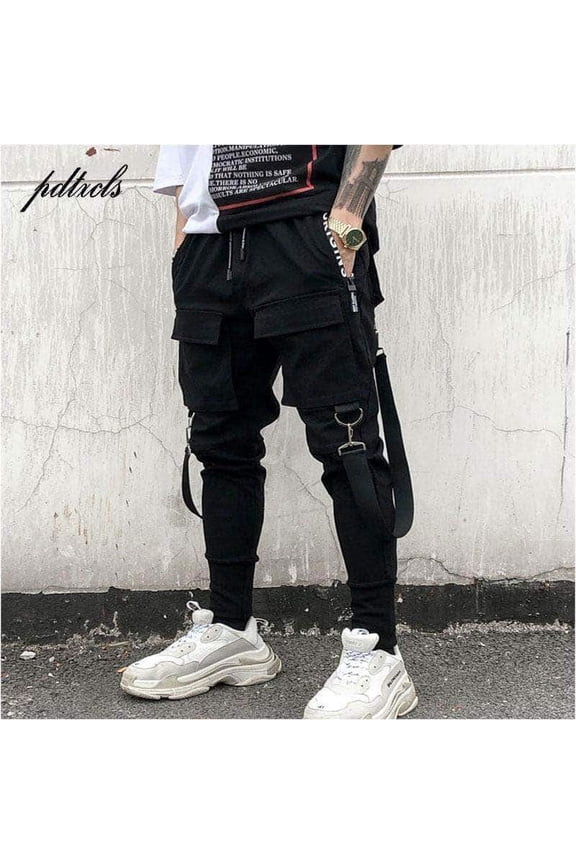 Side Pockets Chinos Hip Hop Cargo Ripped Joggers Trousers