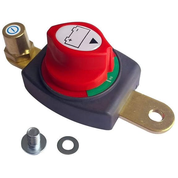 Side Post Battery Disconnect Switch, 12-48 V Battery Power Cut Master Switch Disconnect Isolator with Adapter for Car, Vehicle, RV and Boat (On/Off)