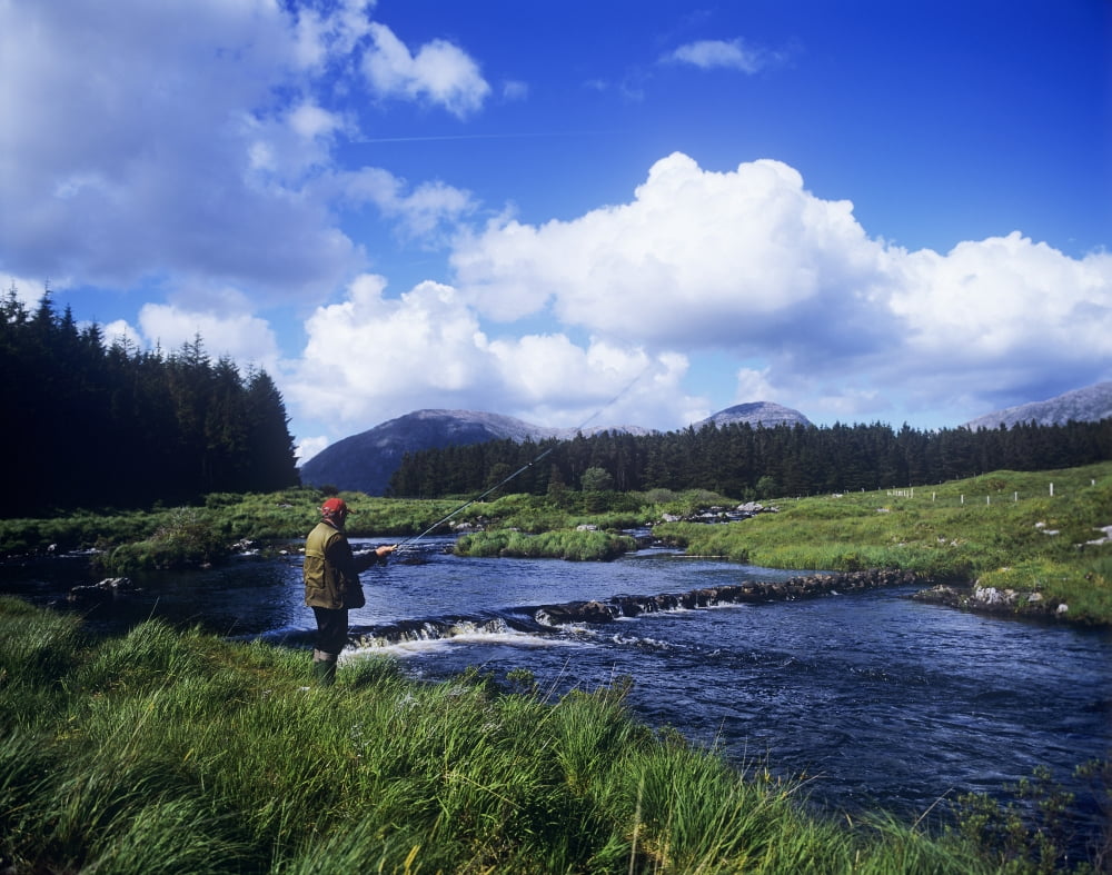 Side Profile Of A Man Fly-Fishing In A River Connemara County Galway Republic Of Ireland Canvas Art - The Irish Image Collection  Design Pics (15 x 12)