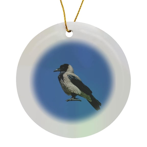3drose, Side Profile of a Magnificent Hooded Crow, Circle Porcelain Ornament