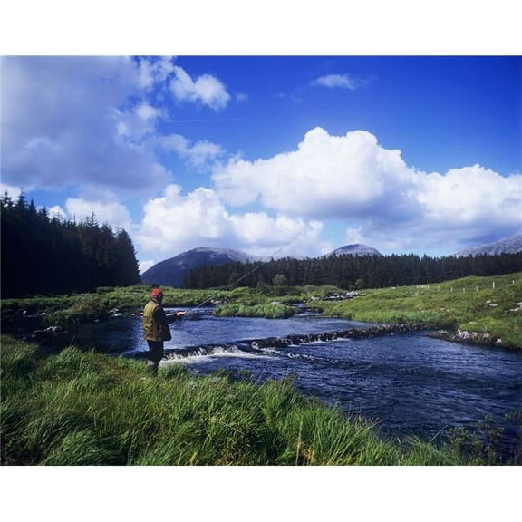 Side Profile Of A Man Fly-Fishing In A River Connemara County Galway Republic Of Ireland Poster Print