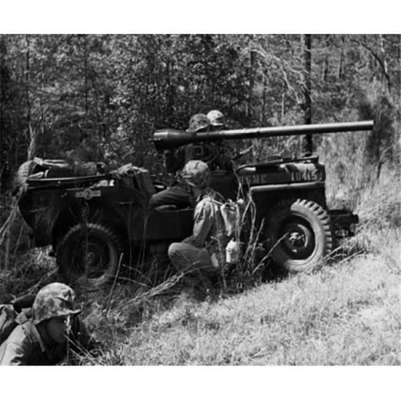 Side Profile of Army Soldiers with Their Weapons Recoilless Rifle Us Marine Corps Poster Print - 18 x 24 in.