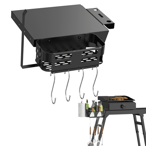 Side Shelf and Grill Caddy for Blackstone 17" & 22" Griddle Stand, Griddle Accessories Griddle Shelf and Caddy with Tool Hooks, Paper Towel Holder and Spatula Holder for Blackstone 5013 Griddle Stand