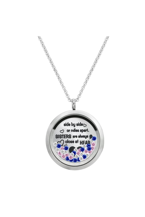 Side ... Sisiter Are Always Close At Heart Family Daisy Flower Stainless Steel Locket Pendant Floating Charms Necklace