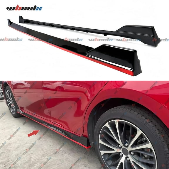 Side Skirts Extensions Splitter Compatible with Toyota Camry SE XSE 4 Door Sedan 2018-2024, Glossy Black & Red Line
