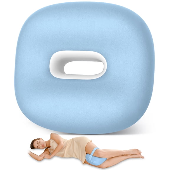 Side Sleeper Knee Pillow Memory Foam for Hip and Back Pain, Leg Support Cushion for Sciatica Relief, Ice Silk Cooling Cover with Elastic Band, Blue