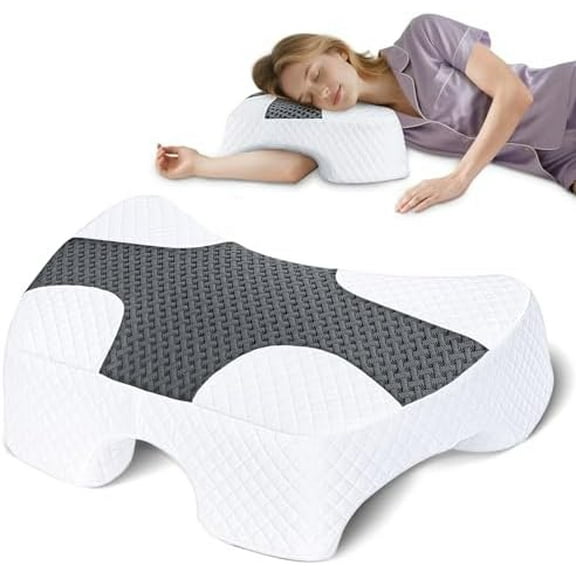 Side Sleeper Pillow with Arm Hole, Memory Foam Multi-Angle Armholes Pillow for Many Sleeping Positions, Ergonomic Support Pillow for Neck - Grey$$Bedding